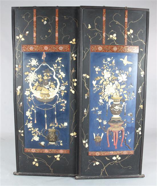 A pair of Japanese Shibayama panels, late 19th century, 158.5cm x 69cm